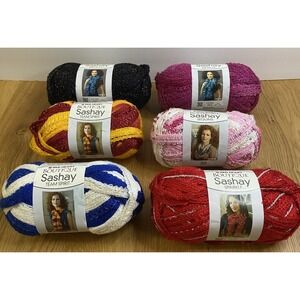 Red Heart Boutique Sashay Yarn Team Spirit Metallic Sparkle Multicolor LOT OF 6